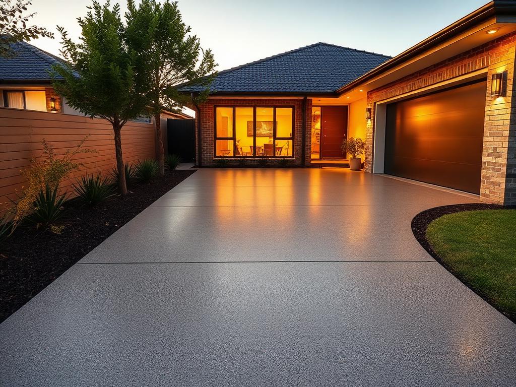 Exposed aggregate driveway at dusk